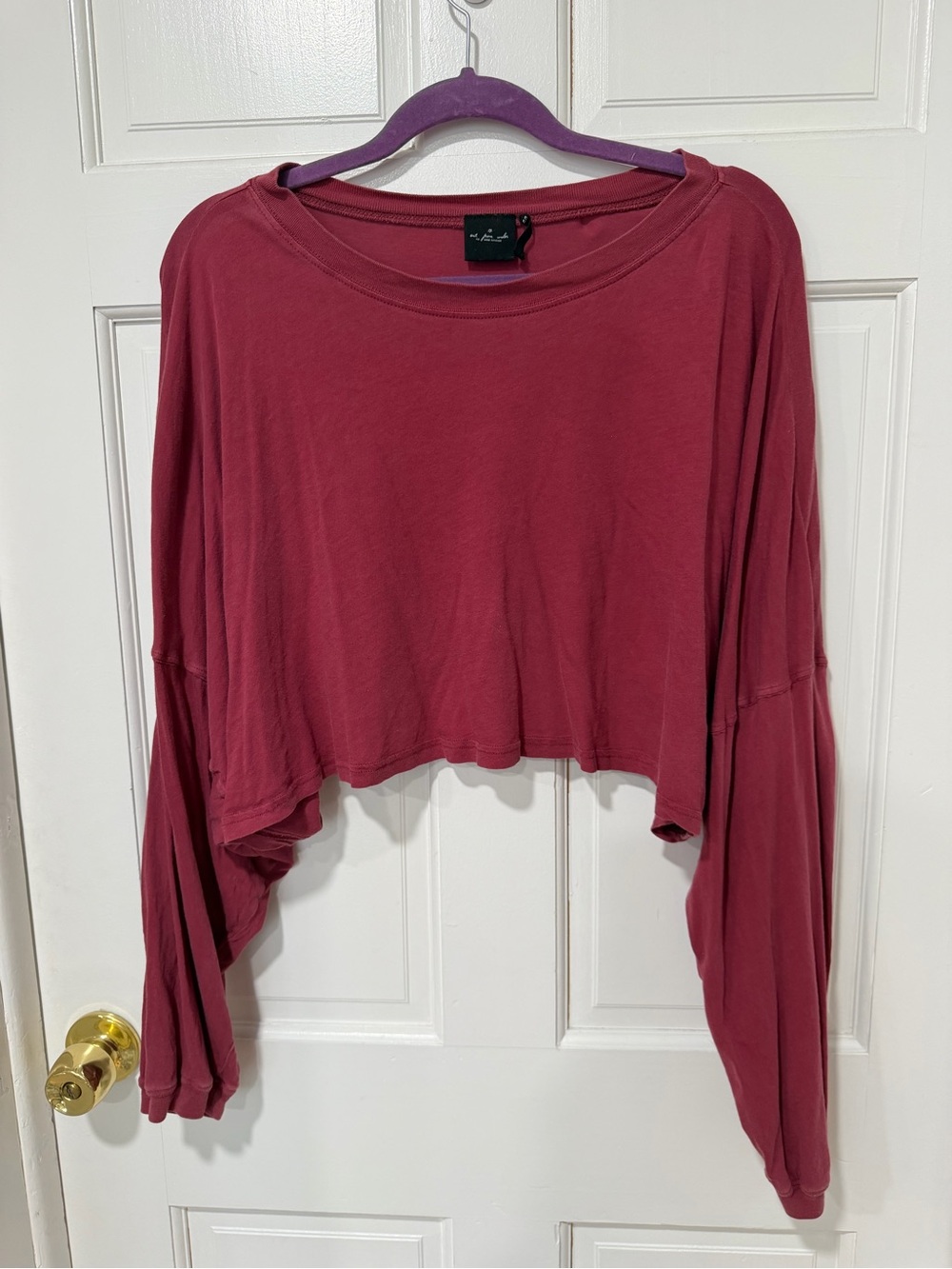 Urban Outfitters Cropped Long-Sleeve Top in Deep Rose